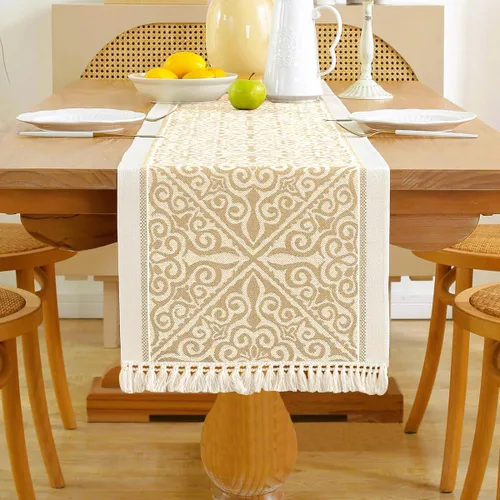 Miniatura 7 de Camino de mesa auxiliar floral para sala de estar, cocina, casa de campo, camino de mesa de comedor con flecos, rectangular, resistente al calor