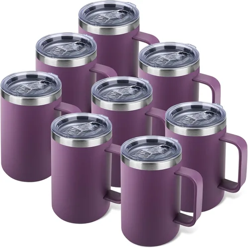 Miniatura 19 de Taza de café aislada de 22 onzas con asa y tapa a prueba de fugas, vaso de viaje de acero inoxidable de doble pared para viajes, oficina, hogar