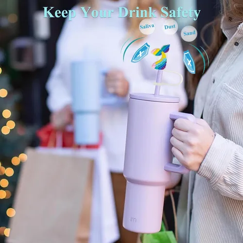 Miniatura 6 de Azul Accesorios Simples y Modernos para Tazas, Cubierta de Pajita con Patrón de Sirena para Vasos, Tapas de Pajita de Silicona para Amreich Simple