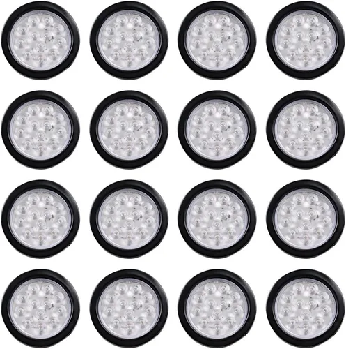 Miniatura 85 de Kit de tapones de cableado con cubierta de hule para luz trasera LED redonda de 4", 12 ledes, para RV, camioneta Luz roja - Lente transparente