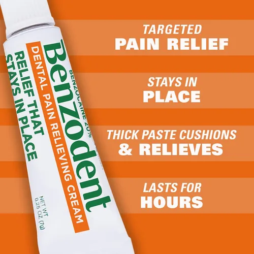 Miniatura 6 de Benzodent Crema para aliviar el dolor dental y oral de máxima fuerza para dentaduras, llagas bucales y aparatos ortopédicos, anestésico tópico