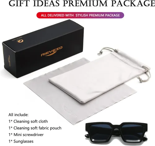 Miniatura 6 de AIEYEZO Gafas de sol cuadradas para mujeres y hombres, gafas de sol cuadradas con montura gruesa, estilo de diseñador simple