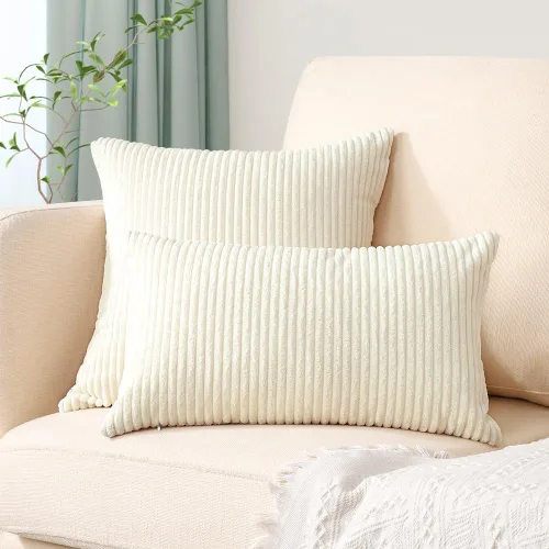 Miniatura 361 de Artscope Fundas de Almohada de Pana a Rayas Acogedoras Súper Suaves Decorativas Cuadradas Fundas de Cojín para Sofá Sillón Dormitorio Decoración