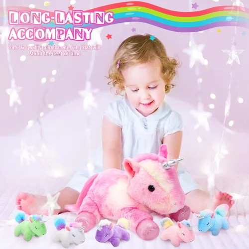 Miniatura 5 de Sumind Peluche de unicornio arcoíris para mamá con 5 lindos unicornios en su barriga para mamá, año de Navidad, regalos de cumpleaños