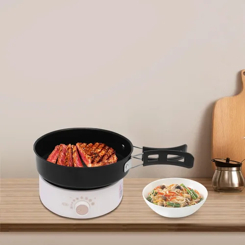 Miniatura 8 de Olla eléctrica portátil con asas plegables, sartén antiadherente, mini olla caliente, 1.6L/0.42 galones, 500 W, 110 V, olla multifuncional