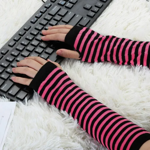 Miniatura 5 de Allegra K Guantes sin dedos para mujer calentadores de brazo de punto con longitud del codo