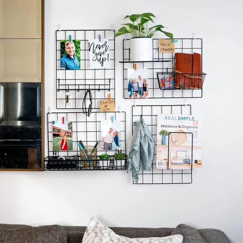 Miniatura 4 de ODOXIA Accesorios de rejilla de pared Cesta colgante, estante de ganchos y estante Estante de exhibición de panel de alambre y ganchos