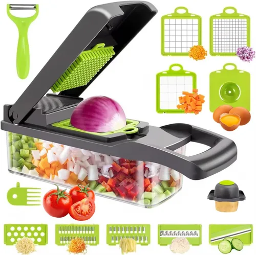 Cortador de verduras 16 en 1 con contenedor Mandolina Cortador de verduras Cebolla Patata Fruta Alimentos Manual Gadget de cocina para cocina Acero