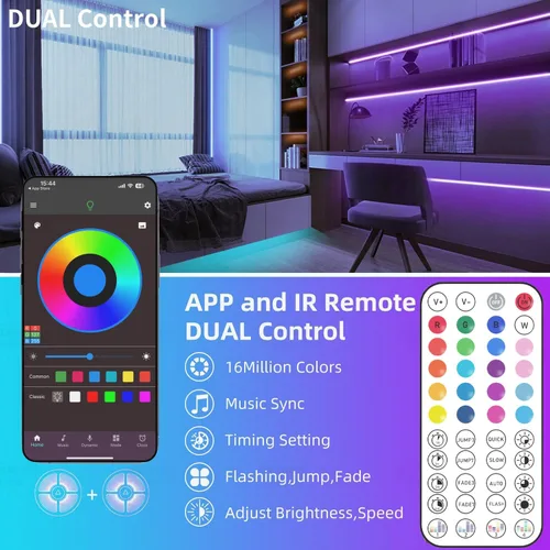 Miniatura 2 de NBBUFF 1M Bedroom LED Strip Lights, Smart APP and Remote Control, Music Sync Color Change, Timing, USB Powered, Cuttable, for Bedroom Room Wall