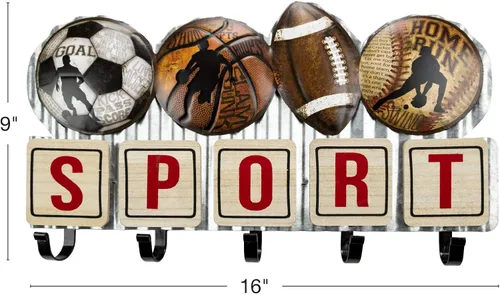 Miniatura 2 de EXCELLO GLOBAL PRODUCTS Perchero deportivo de metal con 5 ganchos: diseño decorativo de pared para toallas, bolsos, sombreros, llaves, abrigos
