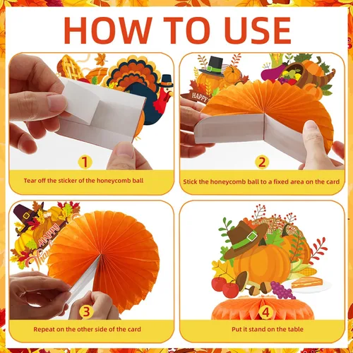 Miniatura 4 de Centro de mesa de Acción de Gracias, 9 piezas, decoración de mesa de otoño, calabaza, pavo, panal, Acción de Gracias, centro de mesa para decoración