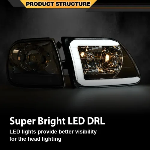 Miniatura 6 de CNNELL Juego de faros LED DRL estilo fábrica y luces de estacionamiento de esquina compatibles con F150 Expedition 1997-2002/Ford F150 Lente