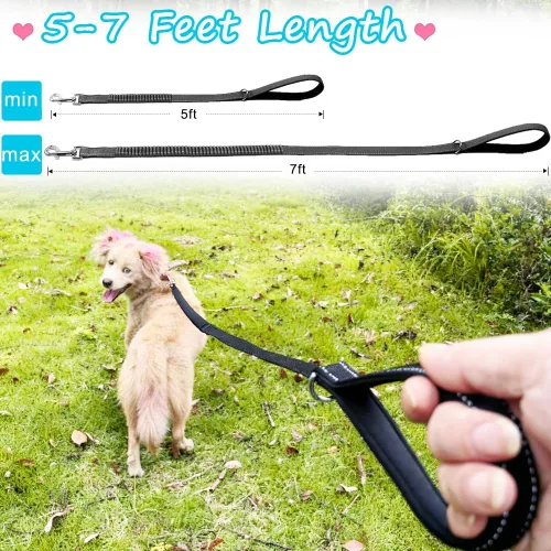 Miniatura 5 de Correa elástica reflectante de 5 a 7 pies, sin tirones para absorción de impactos, correa elástica de nailon para perros pequeños y medianos/gatos