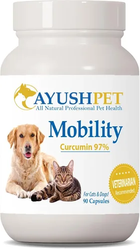 Ayush Pet Mobility, suplemento de curcumina para articulaciones saludables, articulaciones puras y potentes, digestión y apoyo cerebral, mascotas