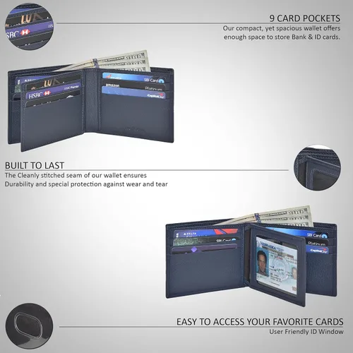 Miniatura 2 de NeoMonte Handmade RFID Leather Bifold Wallets For Men in Multiple Colors offering 9 Cards and 1 ID Slots