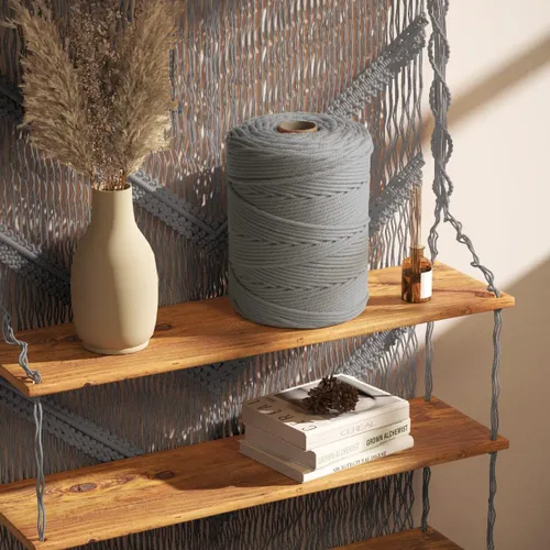 Miniatura 8 de ZUEXT - Cordón de algodón de macramé de 0.197 in x 328 yardas, cuerda trenzada natural hecha a mano gris claro, 4 hebras de cuerda de punto