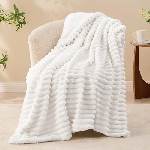 Miniatura 35 de INFIIXSO Manta de forro polar Sherpa tamaño Queen – Forro polar a rayas súper suave y cálido, acogedora manta de cama grande de felpa mullida