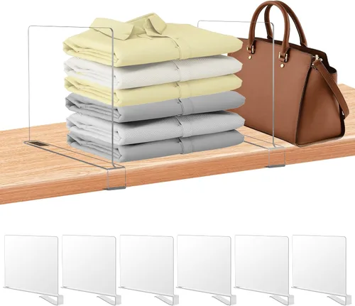 xydstay Paquete de 6 Separadores de Estantes de Acrílico Transparente para Organización de Closet, Organizadores de Bolsos para Closet, Divisores de