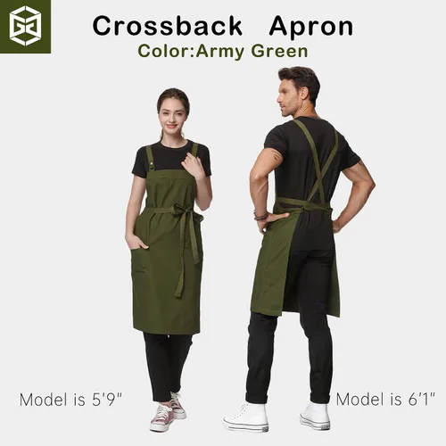 Miniatura 4 de Delantal de cocina unisex, delantal con correa cruzada con 2 bolsillos, delantal profesional duradero e impermeable 4251JC