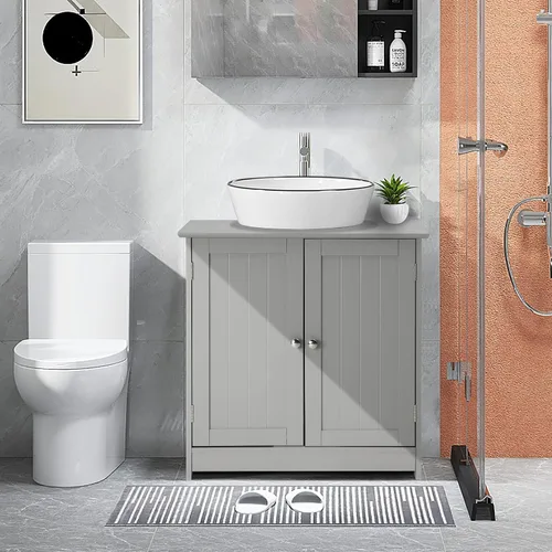 Miniatura 8 de VINGLI Armario de baño para debajo del fregadero, fregadero de pedestal, organizador de almacenamiento independiente con 2 puertas, estante