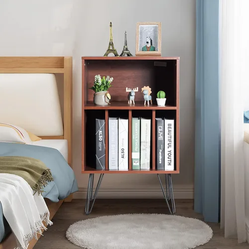 Miniatura 4 de Tangkula Record Player Stand, Turntable Stand with Metal Legs, Vinyl Record Storage Cabinet w/ 5 Open Shelves Holds up to 150 Albums for Living Room