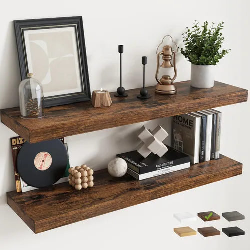 Miniatura 30 de Estantes flotantes para pared con soportes invisibles, estantes de madera de ingeniería montados en la pared con grano de madera para sala de estar