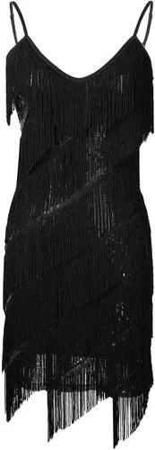 Miniatura 4 de CHICTRY Vestido de mujer con tirantes delgados, borlas de lentejuelas, con flecos, vestido de fiesta, baile, vestido de noche