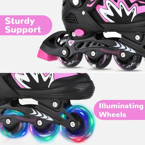 Miniatura 5 de TOMSHOO Adjustable Inline Skates for Kids Outdoor Roller Skates with Full Light Up Wheels Roller Blades for Girls and Boys Birthday Gift Rosa