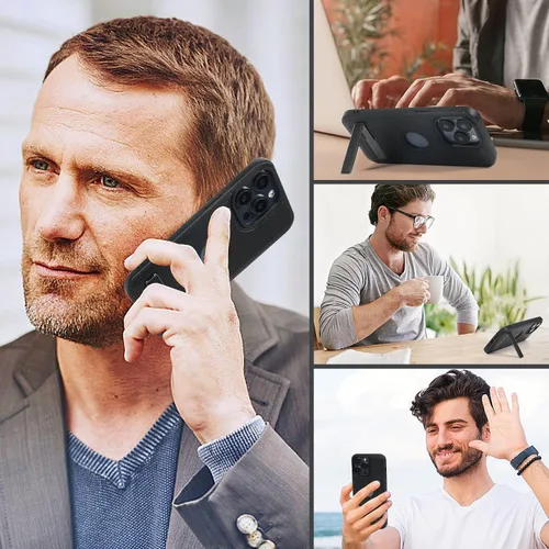 Miniatura 7 de Funda de cuero para iPhone 13 Pro, funda protectora delgada con función atril a prueba de golpes, soporte invisible integrado compatible con iPhone