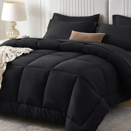 Miniatura 12 de Sasttie Juego de edredón tamaño individual, 5 piezas de cama reversible en una bolsa, juego completo de ropa de cama que incluye edredón, sábana