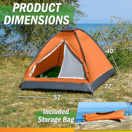 Miniatura 2 de 2 Person Camping Tent with Rain Fly and Carrying Bag - Lightweight Outdoor Pop Up Tents for Camping Essentials, Music Festivals, Backpacking, Naranja