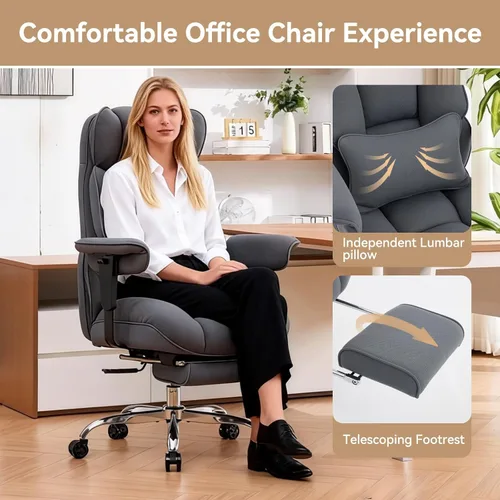 Miniatura 3 de Efomao Silla de oficina grande y alta con reposapiés, silla de escritorio resistente de 350 libras, silla de oficina ejecutiva extra ancha con azul