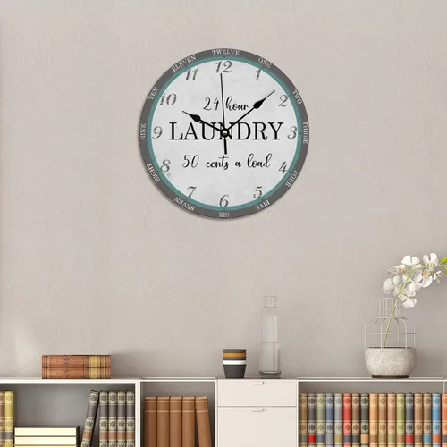Miniatura 8 de Reloj de pared de lavandería de 10 x 10 pulgadas, decoración de cocina, regalo de baño, reloj de PVC, silencioso, sin tictac, retro, fácil de leer