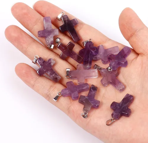 Miniatura 2 de Cadikez 12 piezas colgantes de cruz de piedra natural, cristales curativos de cuarzo chakra reiki colgantes de piedras preciosas dijes a granel