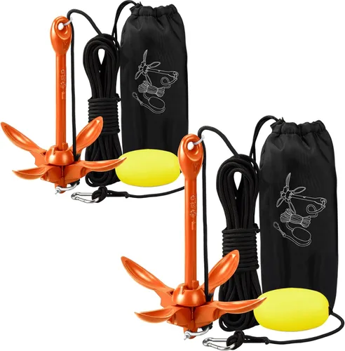 Miniatura 29 de Lounsweer Paquete de 2 anclajes de kayak marino de 1.5/3.5 libras, kit de anclaje plegable para barco, kayak, pesca, accesorios para botes pequeños