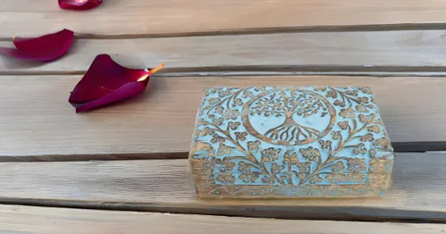 Miniatura 40 de Gran regalo de cumpleaños y inauguración de la casa, joyero de madera decorativo hecho a mano con talla del árbol de la vida, organizador, recuerdo