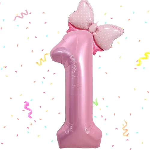 Miniatura 10 de HIBILDER 2 globos rosados del número 6 y mini lazo, decoraciones de fiesta de cumpleaños de 40 pulgadas, suministros de fiesta de sexto para niñas