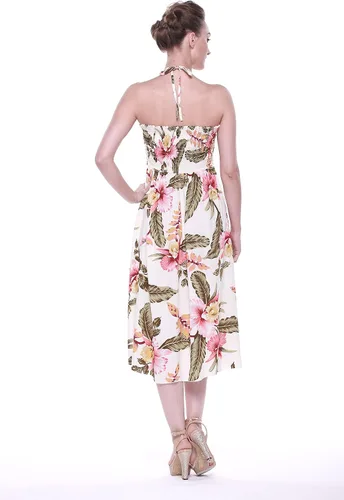 Miniatura 5 de Conjunto de traje de fiesta hawaiana Luau a juego para parejas, vestido camisero en crema Rafelsia, Crema Rafelsia