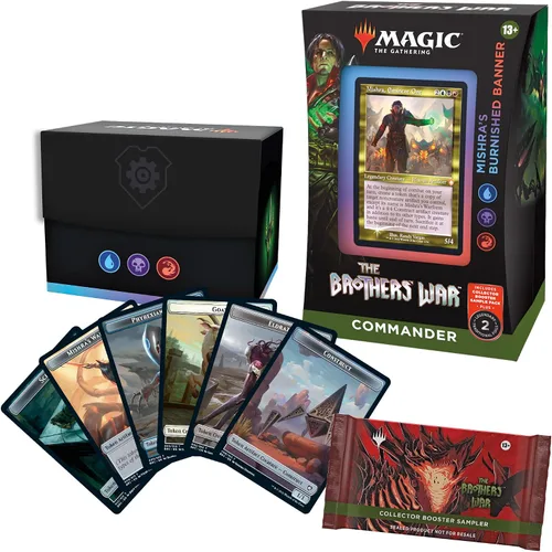 Miniatura 2 de Magic: The Gathering The Brothers' War Retro-Frame Commander Deck – Bandera bruñida de Mishra (azul-negro-rojo) + paquete de muestra de refuerzo