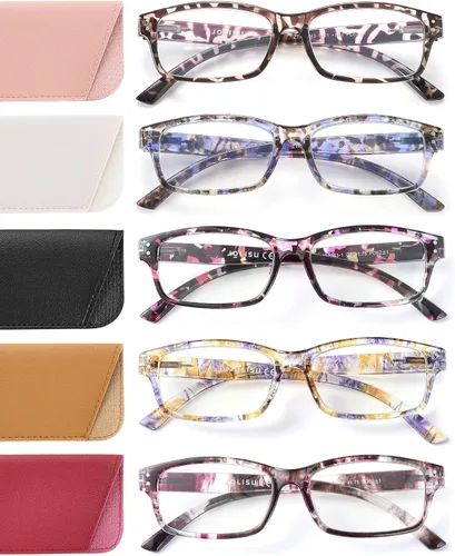 Miniatura 10 de JOLISU Gafas de Lectura para Mujeres y Hombres - Paquete de 5 Gafas de Lectura Elegantes para Damas con Bisagra de Resorte - Gafas de Bloqueo de Luz