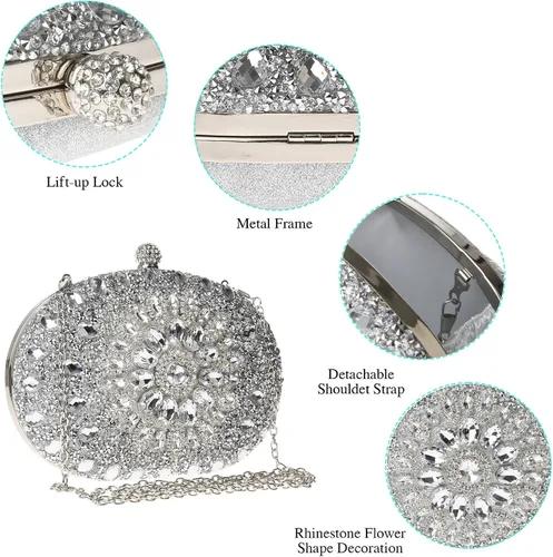 Miniatura 4 de COAIMANEY Bolso de mano con purpurina brillante para mujer, bolso de hombro para boda, fiesta, baile de graduación