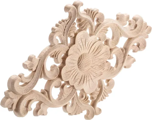 Miniatura 11 de MUXSAM - Apliques tallados en madera, 4 piezas decorativas de madera, calcomanías centrales de muebles sin pintar para gabinete, tocador, cama