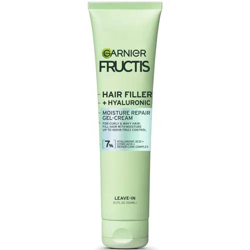 Garnier Fructis Hair Filler Gel-Crema Reparadora de Humedad, Gel para el Cabello para Rizos y Ondas con Ácido Hialurónico, 5.1 Fl Oz, 1 Unidad