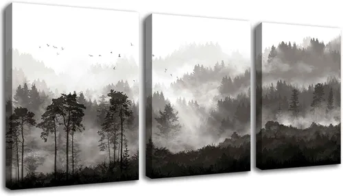 YJYart Decoración de pared del baño, arte de bosque nublado, cuadros, decoración de pared para el dormitorio, cocina, oficina, obra de arte moderna,