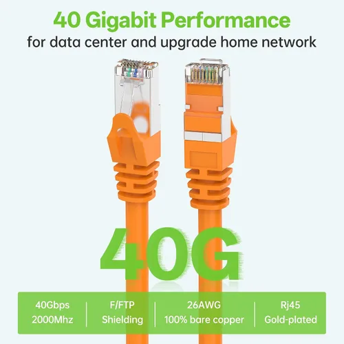 Miniatura 5 de Cable Ethernet Cat8 de 0.5 pies, paquete de 6 cables de red LAN blindados S/FTP, 40 Gbps 2000 MHz de alta velocidad, ideal para salas de servidores