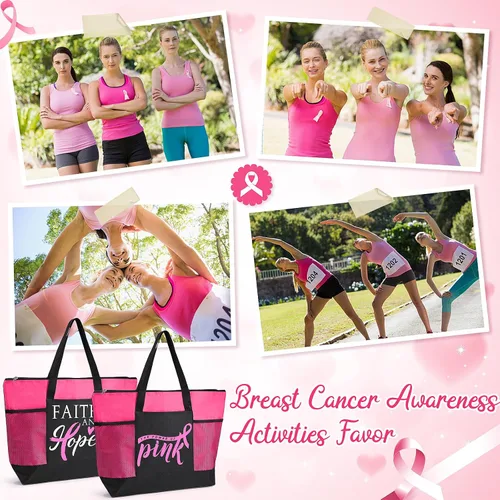 Miniatura 6 de Bolsas de regalo para concientización sobre el cáncer de mama, bolsas de señal de cinta rosa para mujer, bolsillo de malla, apoyo para concientizar