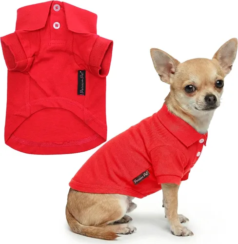 Miniatura 23 de Parisian Pet Polo para perro – Camisa de algodón transpirable en amarillo sólido – Ropa de verano tipo pullover con cuello abotonado para perros