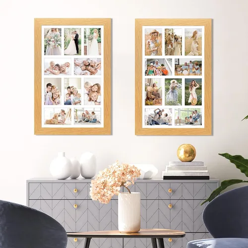 Miniatura 530 de Marcos de Fotos Collage de 13.5X15.5 con 7 Aberturas para Fotos de 4X6, Marco de Fotos Múltiples con Paspartú para Decoración de Pared, Grano