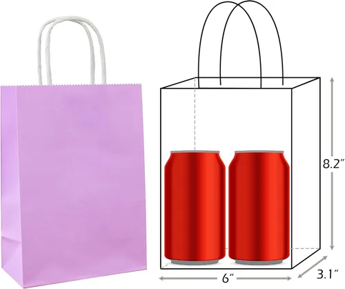 Miniatura 2 de 25 bolsas de regalo pequeñas de papel kraft morado claro, bolsas de regalo moradas con asas para recuerdos de fiesta (8.2 x 6 x 3.1 pulgadas)