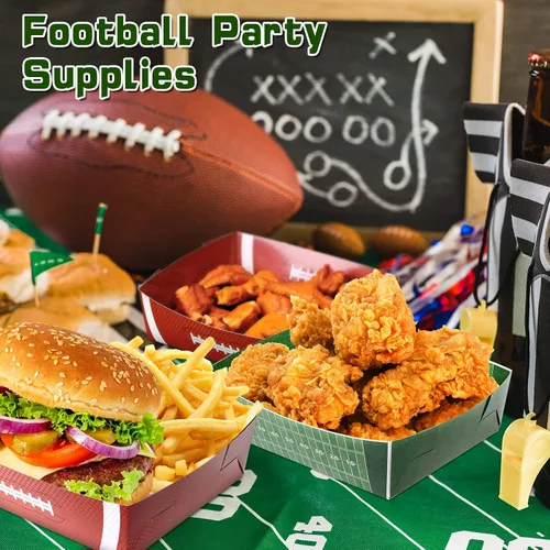 Miniatura 5 de Sawysine Paquete de 36 platos de fútbol grandes para fiestas de fútbol, bandejas de papel de 5 libras, nachos, botes de comida, cuencos desechables